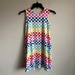 Hanna Andersson Rainbow Checkered Sleeveless Sundress Girls 10 Casual Pocketed